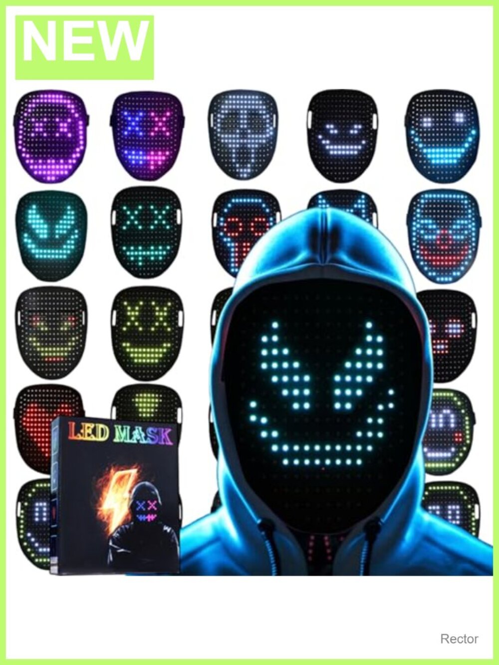 LED Light Up Mask Gesture Sensing Rechargeable Costume Accessory